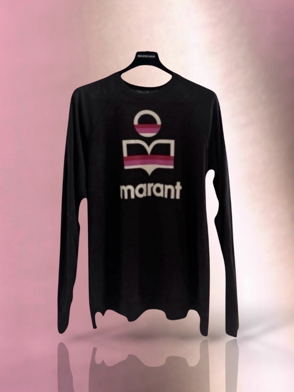 💕ISABEL MARANT Étoile Kiefferf Logo Long-Sleeve T-shirt • BLACK, PINKS • Medium